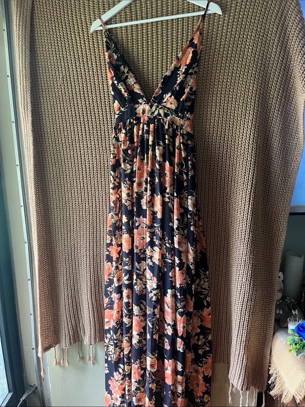 SHEIN Black Maxi Dress with Peach Floral Print